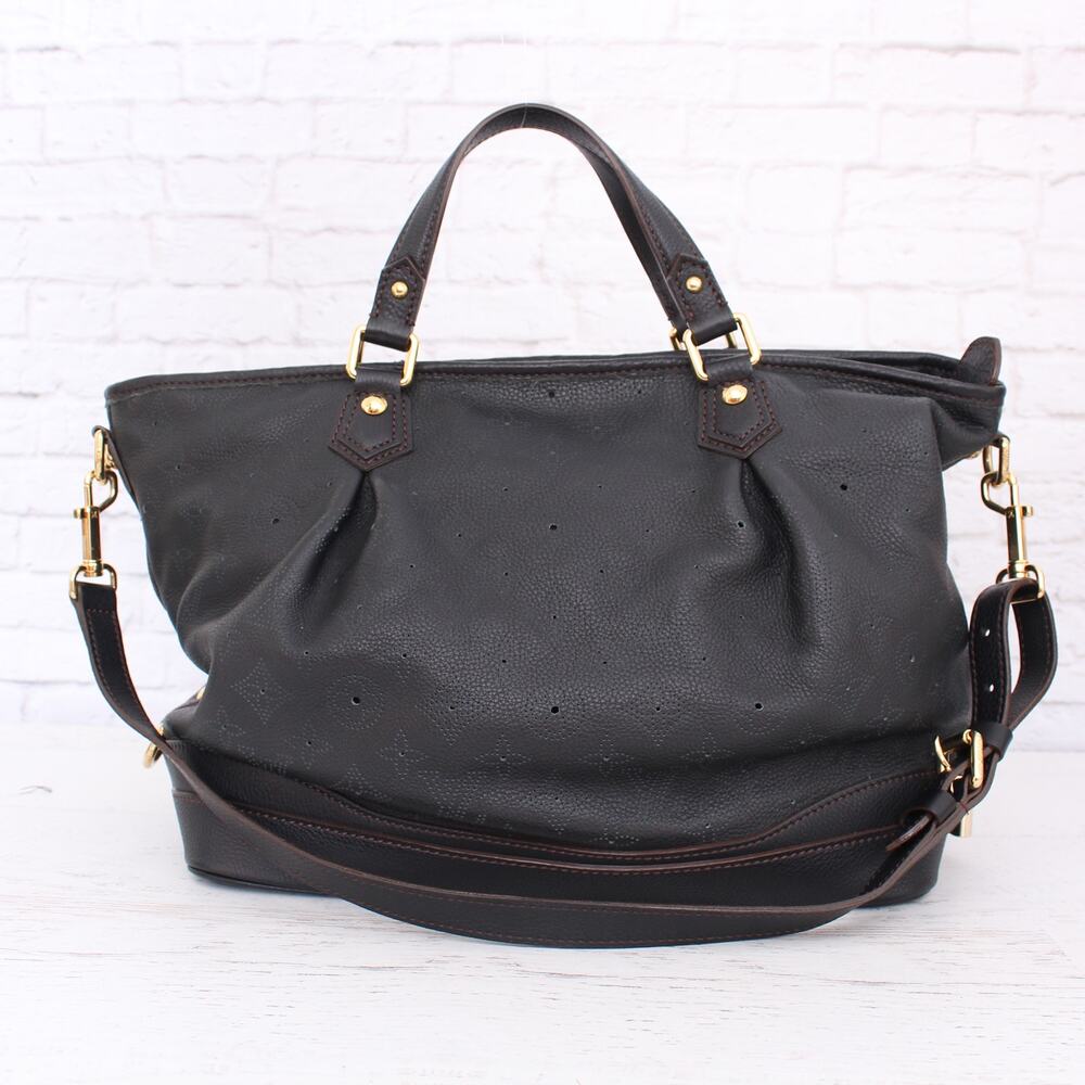 Louis Vuitton Stella PM Black Mahina Satchel Shoulder Handbag Purse Leather Bag